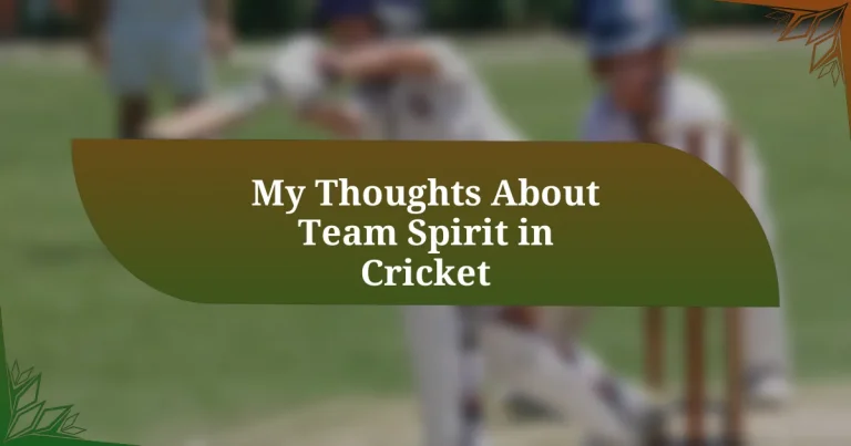 My Thoughts About Team Spirit in Cricket